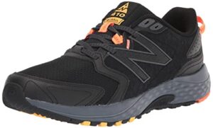 new balance men's 410 v7 running shoe, black/grey/orange, 9.5