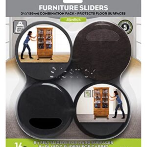 Slipstick Premium Furniture Sliders for All Floor Surfaces (16 Piece Moving Kit) Reusable 3.5” Round Furniture Movers for Sliding Furniture on Hardwood & Carpet, Black, CB13-1-16