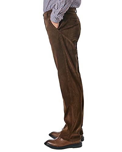 Alimens & Gentle Men's Corduroy Straight Fit Flat Front Casual Pant-Brown 02, 38W x 30L