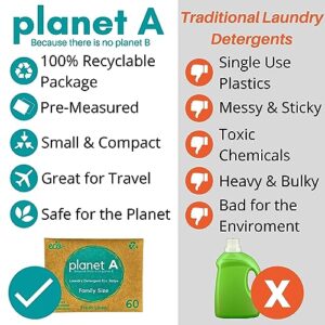 Planet A (60 Loads) Fresh Linen - Laundry Detergent Soap Sheets - Plastic Free - Hypoallergenic Eco Friendly Wash - No Liquid Great for Travel Cleaning Strips