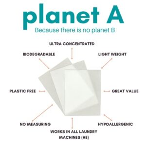 Planet A (60 Loads) Fresh Linen - Laundry Detergent Soap Sheets - Plastic Free - Hypoallergenic Eco Friendly Wash - No Liquid Great for Travel Cleaning Strips