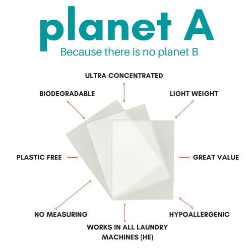 Planet A (60 Loads) Fresh Linen - Laundry Detergent Soap Sheets - Plastic Free - Hypoallergenic Eco Friendly Wash - No Liquid Great for Travel Cleaning Strips