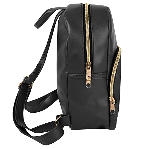 Emma & Chloe Vinyl Mini Backpack, Vegan Leather Small Fashion Backpack Purse for Women (Midnight)