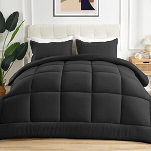 sonive all season comforter soft fluffy breathable microfiber 200gsm down alternative bedding duvet insert with 8 corner tabs easy care (black, queen)