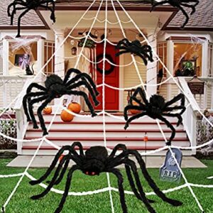 HOPOCO Halloween Plush Spiders Set (6 pcs Red Eyes Spider (47",35",30",24'',20",12") Sizes, Scary Fake Spider for Indoor Outdoor Halloween Decor for Home Party Yard Haunted House Decorations