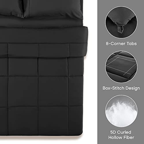 Sonive All Season Comforter Soft Fluffy Breathable Microfiber 200gsm Down Alternative Bedding Duvet Insert with 8 Corner Tabs Easy Care (Black, Queen)