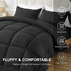 Sonive All Season Comforter Soft Fluffy Breathable Microfiber 200gsm Down Alternative Bedding Duvet Insert with 8 Corner Tabs Easy Care (Black, Queen)