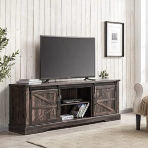 OKD Farmhouse TV Stand for 75 Inch TV with Sliding Barn Door, Rustic Wood Entertainment Center Large Media Console Cabinet Long Television Stands for 70 Inch TVs, Dark Rustic Oak