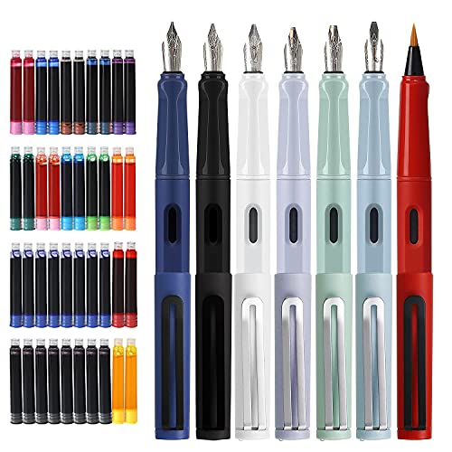 GC QUILL Calligraphy Pen Set, 7 Calligraphy Fountain Pens with Different Nibs and 40 Ink Cartridges, Calligraphy Set for Beginners- MU-09