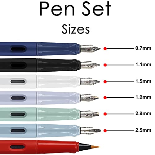 GC QUILL Calligraphy Pen Set, 7 Calligraphy Fountain Pens with Different Nibs and 40 Ink Cartridges, Calligraphy Set for Beginners- MU-09