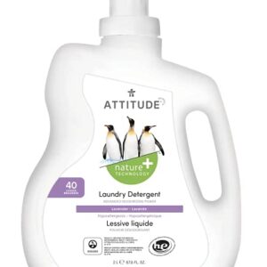 ATTITUDE Natural Liquid Laundry Detergent, Plant and Mineral-Based Efficient Formula, Hypoallergenic, HE, Vegan & Cruelty-Free, Lavender, 40 Loads, 67.6 Fl Oz