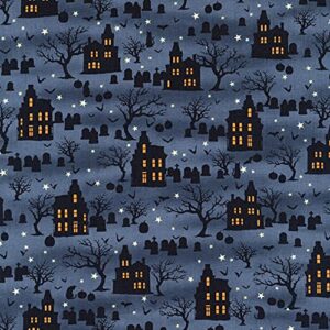 spooky night spooky houses midnight , quilting fabric by the yard