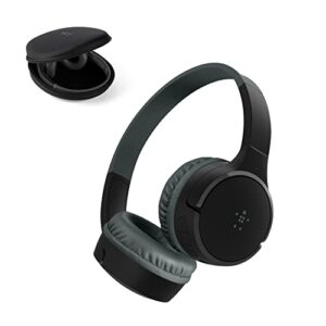 belkin soundform mini - wireless bluetooth headphones for kids with built in microphone - on-ear - bluetooth earphones for iphone, fire tablet & more - black w/case