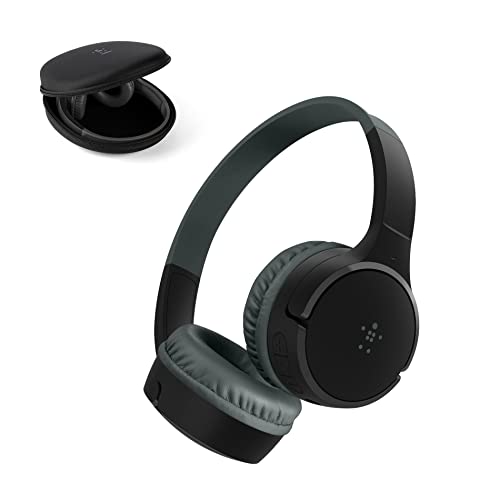 Belkin SoundForm Mini - Wireless Bluetooth Headphones for Kids with Built in Microphone - On-Ear - Bluetooth Earphones for iPhone, Fire Tablet & More - Black w/Case