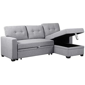 Devion Furniture Contemporary Reversible Sectional Sleeper Sectional Sofa with Storage Chaise in Light Gray Fabric