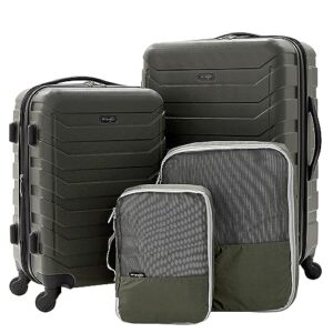 wrangler 4 piece elysium luggage and packing cubes set, olive green