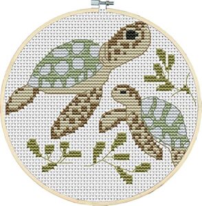 awesocrafts cross stitch kits little turtle looking for mom 11ct stamped patterns easy cross stitching embroidery needlework kit supplies (turtle)