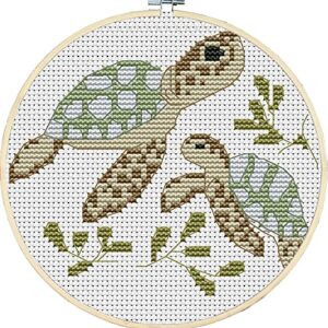 Awesocrafts Cross Stitch Kits Little Turtle Looking for Mom 11CT Stamped Patterns Easy Cross Stitching Embroidery Needlework Kit Supplies (Turtle)