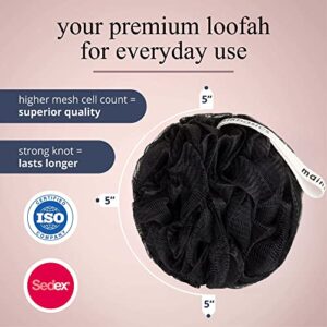 MainBasics Bath Shower Loofah Sponge Pouf Body Wash Scrubber (Set of 3) (Black Ice)