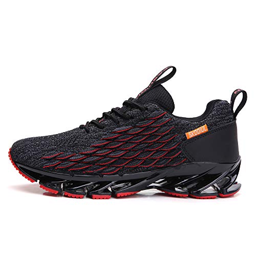 SKDOIUL Men Sport Running Sneakers Tennis Athletic Walking Shoes mesh Breathable Comfort Fashion Runner Gym Jogging Shoes Black red Size 9