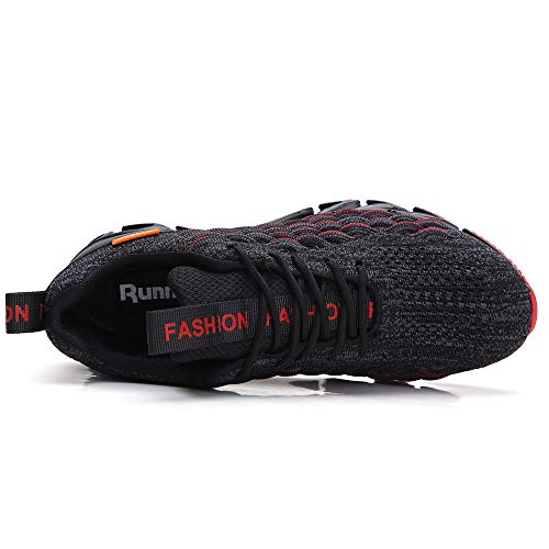 SKDOIUL Men Sport Running Sneakers Tennis Athletic Walking Shoes mesh Breathable Comfort Fashion Runner Gym Jogging Shoes Black red Size 9