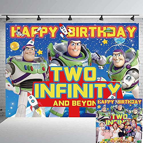 JUMPHOP Buzz Lightyear Birthday Backdrop Toy Story Two Infinity and Beyond Banner for Birthday Party Supplies Decorations Photography Photo Booth Props