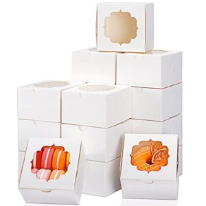 tomnk 100pcs 4 inches white bakery boxes cookie boxes kraft baking box with window for cupcakes candy chocolate strawberries muffins donuts and party favor 4x4x2.5 inches