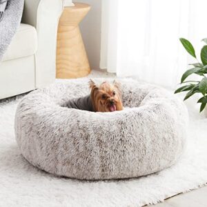 wnpethome calming dog bed & cat bed,small dog bed donut design faux fur anti-anxiety dog bed,fluffy pet cushion dog bed for small dogs and cats (20 x 20 inch, light coffee)