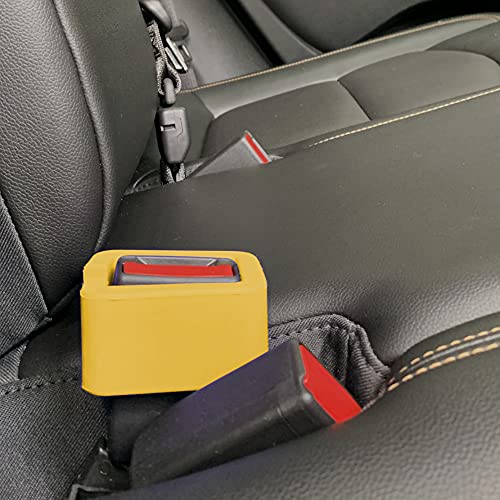 BPA-Free Car Seat Belt Buckle Booster Yellow (Size: Short, Model: Wrap-Around) - Snaps Around Receptacle - Gift Fun Kid Safety Stickers - Raises and Stabilizes Your Receiver (2-Pack)