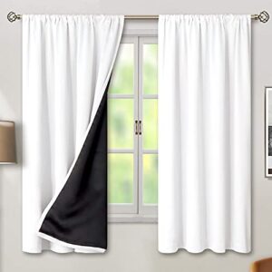 bgment thermal insulated 100% blackout curtains for bedroom with black liner, double layer full room darkening noise reducing rod pocket curtain (52 x 63 inch, pure white, 2 panels)