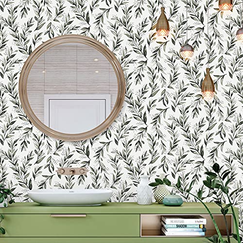 Livebor Olive Leaf Wallpaper Peel and Stick Leaf Contact Paper 17.7inch x 196.8inch Floral Peel and Stick Wallpaper Modern Farmhouse Wallpaper Neutral Sage Wallpaper Self Adhesive Decorative Paper