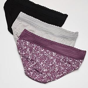 Warner's Women's Blissful Benefits No Muffin 3 Pack Hipster Panties, Amaranth Abstract Print/Black/Platinum, X-Large