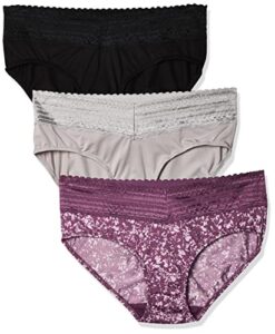 warner's women's blissful benefits no muffin 3 pack hipster panties, amaranth abstract print/black/platinum, x-large