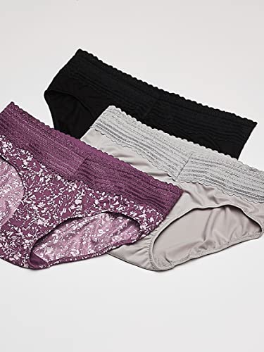 Warner's Women's Blissful Benefits No Muffin 3 Pack Hipster Panties, Amaranth Abstract Print/Black/Platinum, X-Large