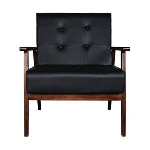 aodailihb modern leather wooden single-seat sofa, accent armchair mid-century lounge couch, durable & cozy (black-1, single)