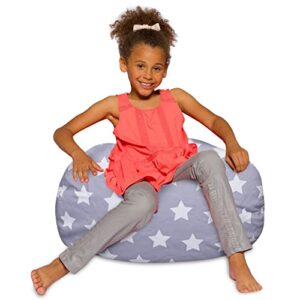 posh beanbags bean bag chair, medium machine washable - canvas white stars on gray