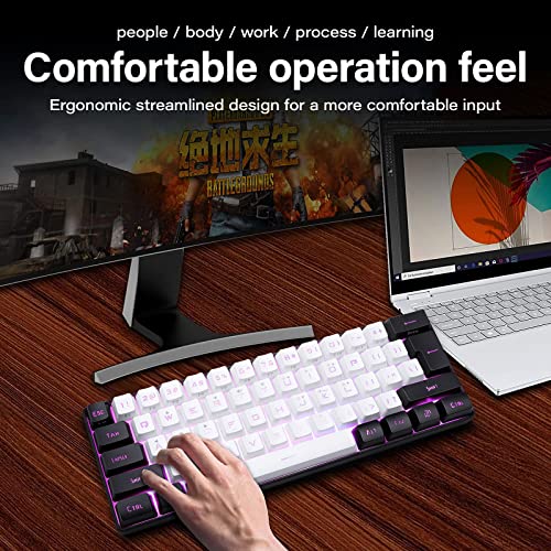 60% Wired Gaming Keyboard, RGB Backlit Ultra Compact Mini Keyboard, Waterproof Mini Compact 61-Key Keyboard for PC/Mac Gamers, Typist, Travel, Easy Travel (Black & White)