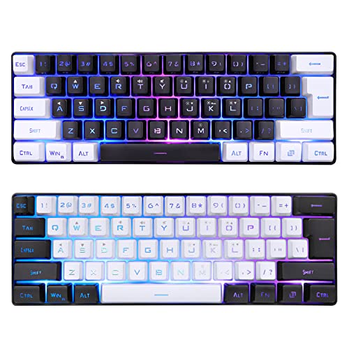 60% Wired Gaming Keyboard, RGB Backlit Ultra Compact Mini Keyboard, Waterproof Mini Compact 61-Key Keyboard for PC/Mac Gamers, Typist, Travel, Easy Travel (Black & White)