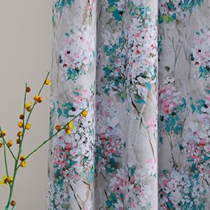 mysky home floral blackout curtains 84 inches long 2 panels pink and blue floral thermal insulated ink vintage flower printed window grommet for bedroom living room