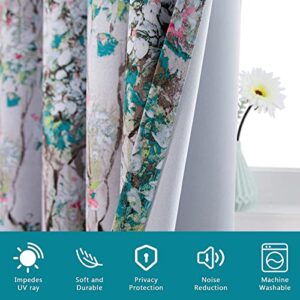 MYSKY HOME Floral Blackout Curtains 84 inches Long 2 Panels Pink and Blue Floral Thermal Insulated Ink Vintage Flower Printed Window Grommet for Bedroom Living Room