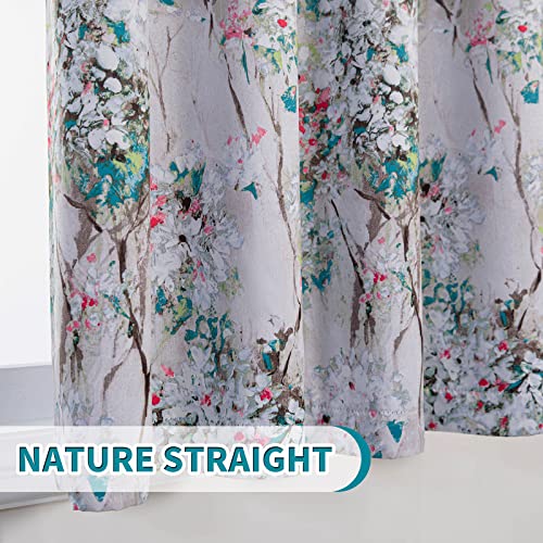 MYSKY HOME Floral Blackout Curtains 84 inches Long 2 Panels Pink and Blue Floral Thermal Insulated Ink Vintage Flower Printed Window Grommet for Bedroom Living Room