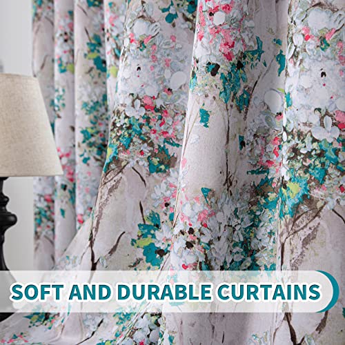 MYSKY HOME Floral Blackout Curtains 84 inches Long 2 Panels Pink and Blue Floral Thermal Insulated Ink Vintage Flower Printed Window Grommet for Bedroom Living Room