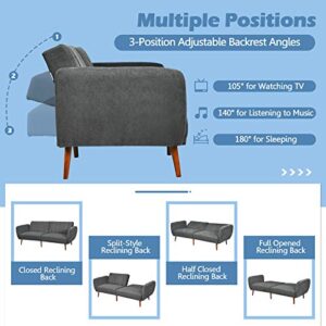 POWERSTONE Futon Sofa Bed - Convertible Sofa Couch Sleeper with Armrest and Wood Legs Foam Cushion Living Room Furniture Home Recliner 82.5”, Grey