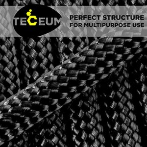 TECEUM Paracord Type IV 750 lb Black 016 – 100 ft – 4mm – 100% Nylon Strong Tactical MIL–SPEC Parachute Cord – Survival Rope Emergency para Cord 11 Strands Core EDC Camping Hiking Military Gear 016a