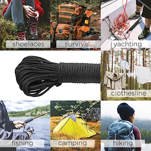 TECEUM Paracord Type III 550 Black –100 ft – 4mm – Tactical Rope MIL-SPEC – Outdoor para Cord –Camping Hiking Fishing Gear and Equipment EDC Parachute Cord Strong Survival Utility Rope 016