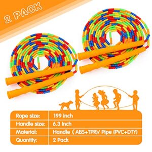 Supertrip Double Dutch Jump Rope Soft Beaded Jump Rope Long Jump Rope 16 FT 2 Pack, Jump Ropes For Women Adult Kids Adjustable Skipping Rope Long Enough for 4-5 Jumpers Orange