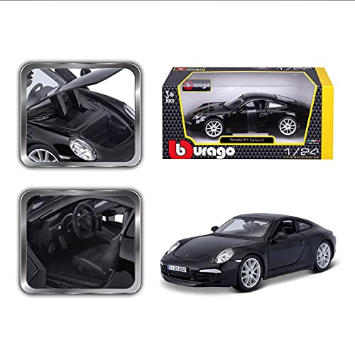 Bburago Diecast Model Car Porsche 911 Carrera S Black with Silver Wheels 1/24 21065