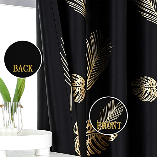 Estelar Textiler Black Blackout Curtains for Bedroom 84 Inches Long, Room Darkening Grommet Window Thermal Insulated Curtains for Living Room,Light Blocking Gold Pattern Design Drapes,52Wx84L,2 Panels
