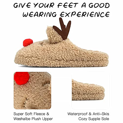 SKYWHEEL Adult Reindeer Slippers for Womens Size 8-9 House Indoor Bedroom Furry Durable Lightweight And Non-Slip (Brown,M)