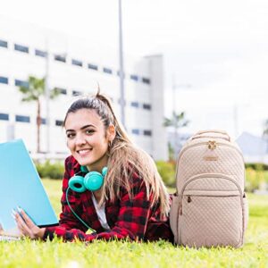 LIGHT FLIGHT Travel Laptop Backpack Women, 15.6 Inch Anti Theft Laptop Backpack with USB Charging Hole Water Resistant Casual Daypack College Bookbags Computer Backpack for Work, Quilted Pink